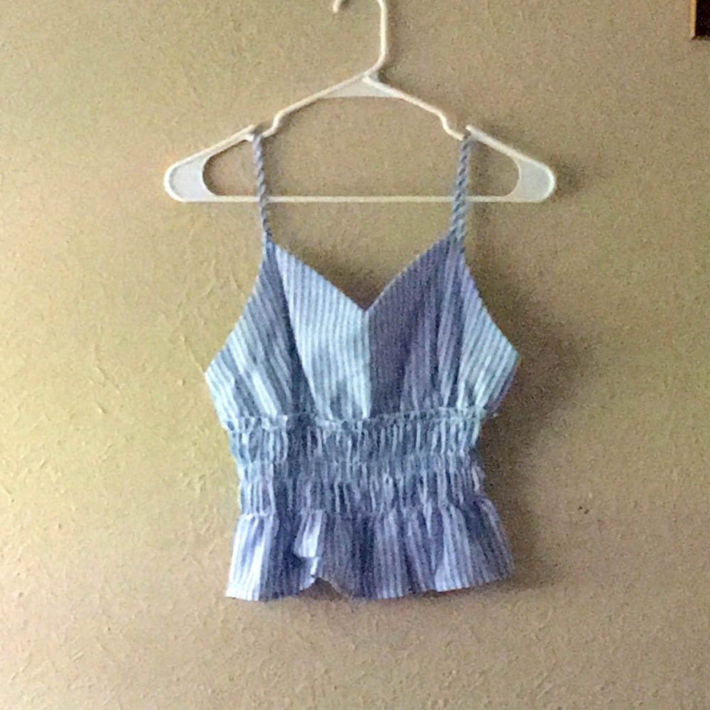 Blue and white striped tank